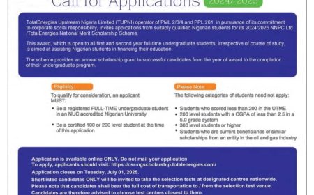 NNPC / TotalEnergies National Merit Scholarship Scheme 2024/2025 – Call for Applications
