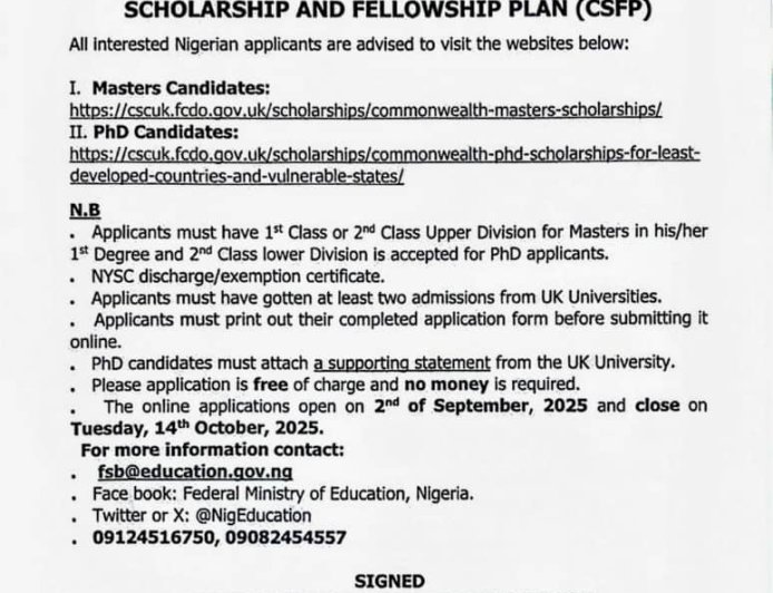 Apply Now: 2026/2027 Commonwealth Scholarship and Fellowship Plan (CSFP)