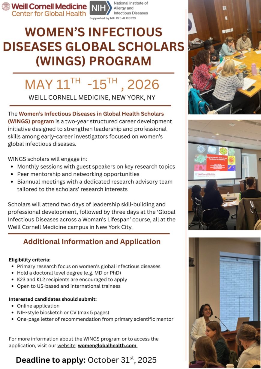 Apply Now: Women’s Infectious Diseases Global Scholars (WINGS) Program – May 11–15, 2026 at Weill Cornell Medicine