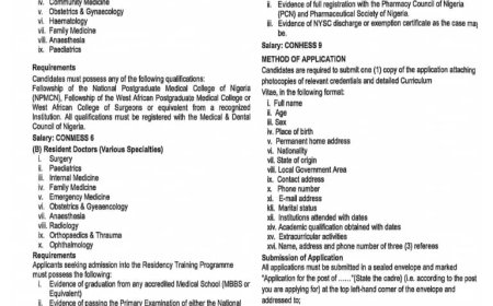 Federal Medical Centre Bida, Niger State – Vacancies for Consultants, Resident Doctors, Medical Officers, and Pharmacists (October 2025)