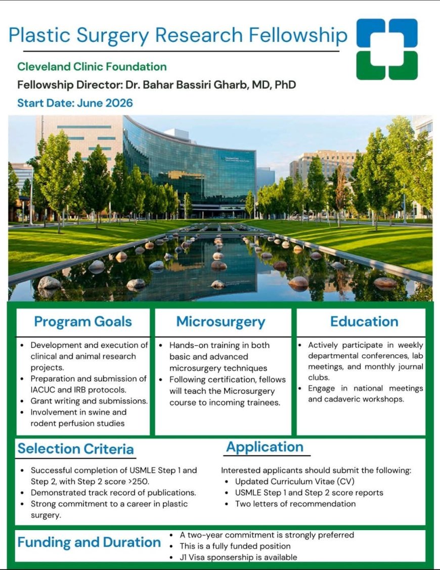 Plastic Surgery Research Fellowship – Cleveland Clinic Foundation | Start Date: June 2026
