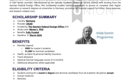 DAAD Hilde Domin Scholarship Programme 2026-27 — Fully-Funded Opportunity for Students & PhD Candidates at Risk
