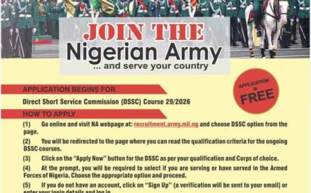 Nigerian Army Direct Short Service Commission (DSSC) Course 29/2026 — Applications Open