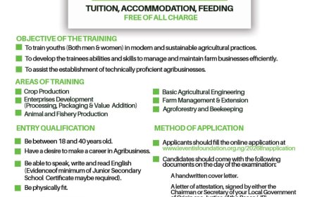 Leventis Foundation One-Year Agribusiness Training Programme 2026 (Fully Sponsored)