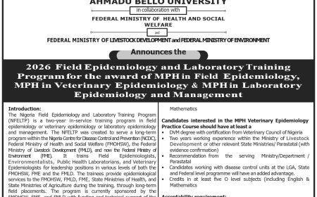 Ahmadu Bello University NFELTP 2026 – MPH in Field Epidemiology, Veterinary Epidemiology & Laboratory Epidemiology